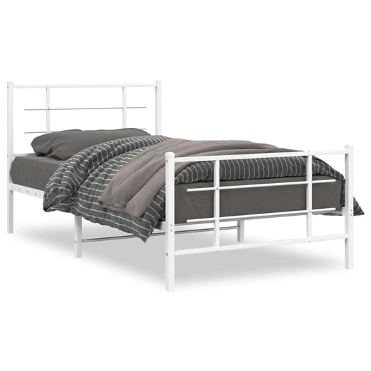 Estrutura de cama com cabeceira e pés 100x200 cm metal branco