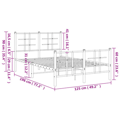 Estrutura de cama com cabeceira e pés 120x190 cm metal branco