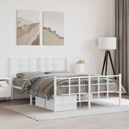 Estrutura de cama com cabeceira e pés 135x190 cm metal branco