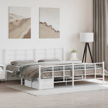 Estrutura de cama com cabeceira e pés 200x200 cm metal branco