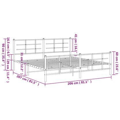 Estrutura de cama com cabeceira e pés 200x200 cm metal branco