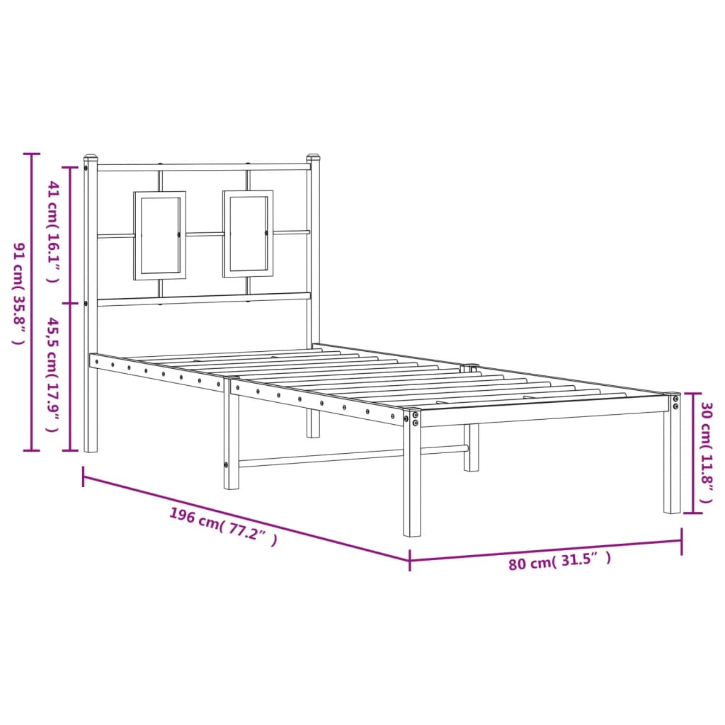 Estrutura de cama com cabeceira 75x190 cm metal preto