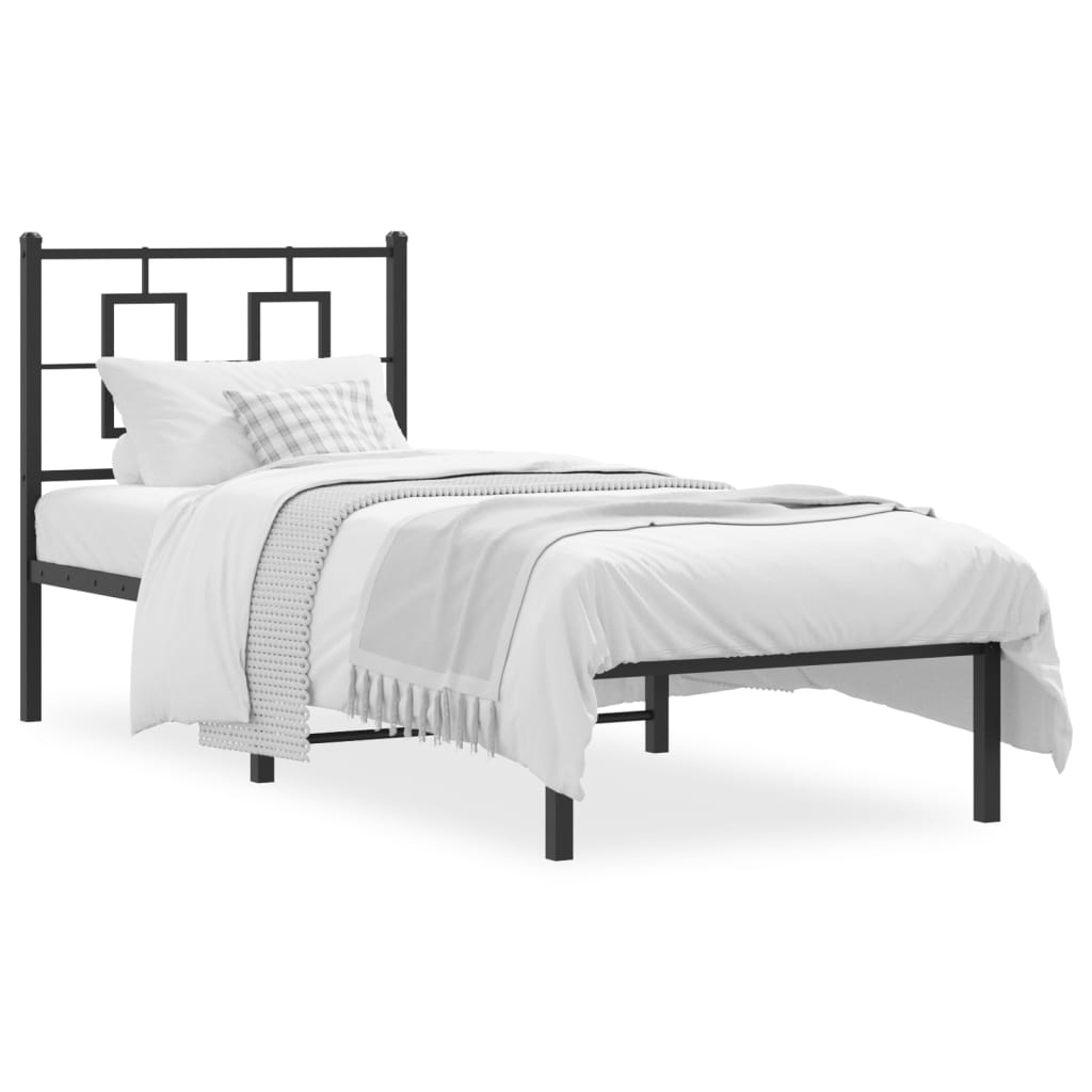 Estrutura de cama com cabeceira 75x190 cm metal preto