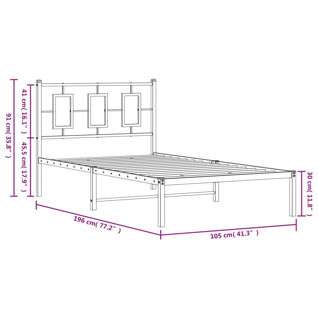 Estrutura de cama com cabeceira 100x190 cm metal preto