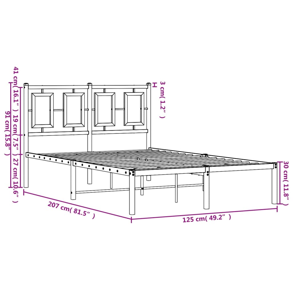 Estrutura de cama com cabeceira 120x200 cm metal preto