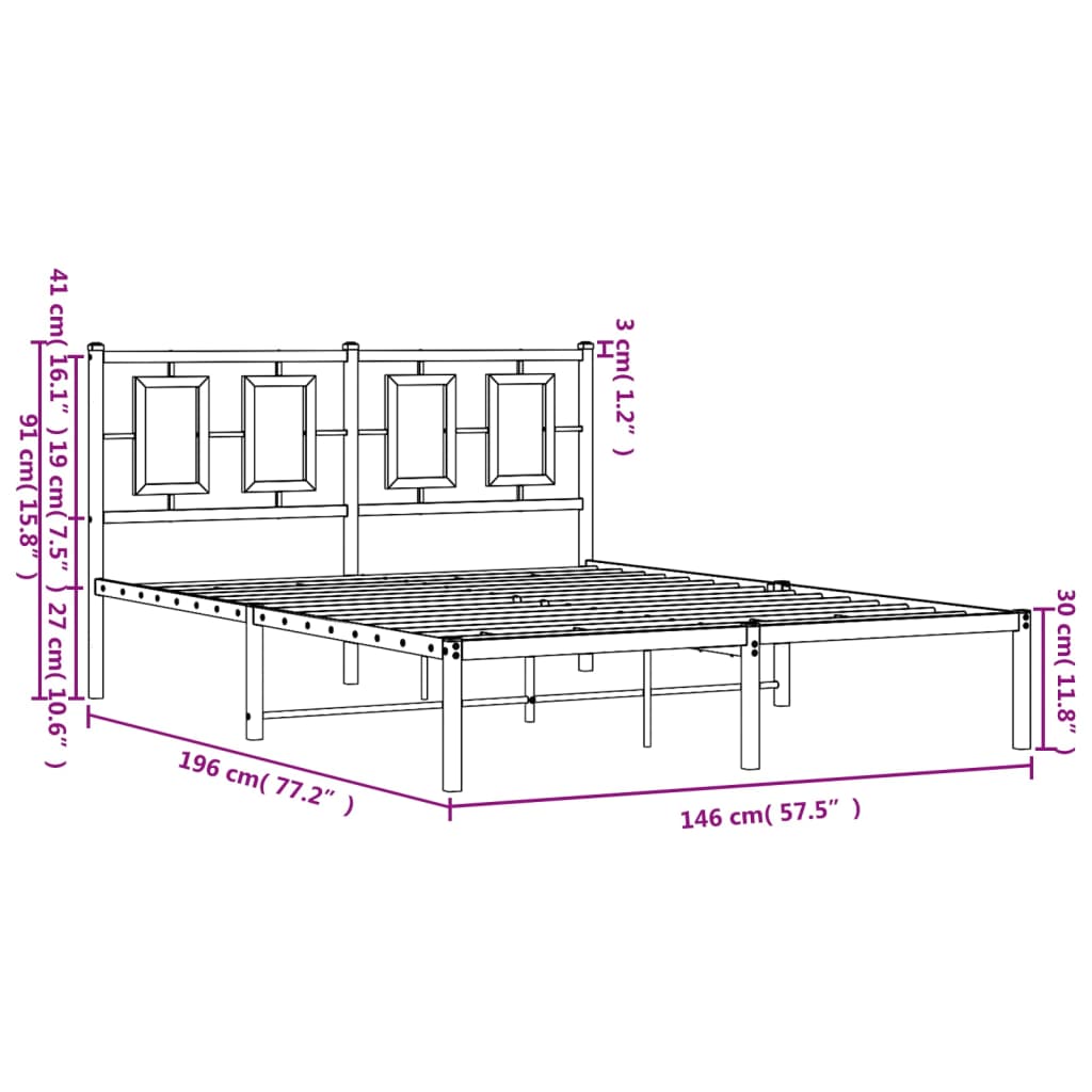 Estrutura de cama com cabeceira 140x190 cm metal preto