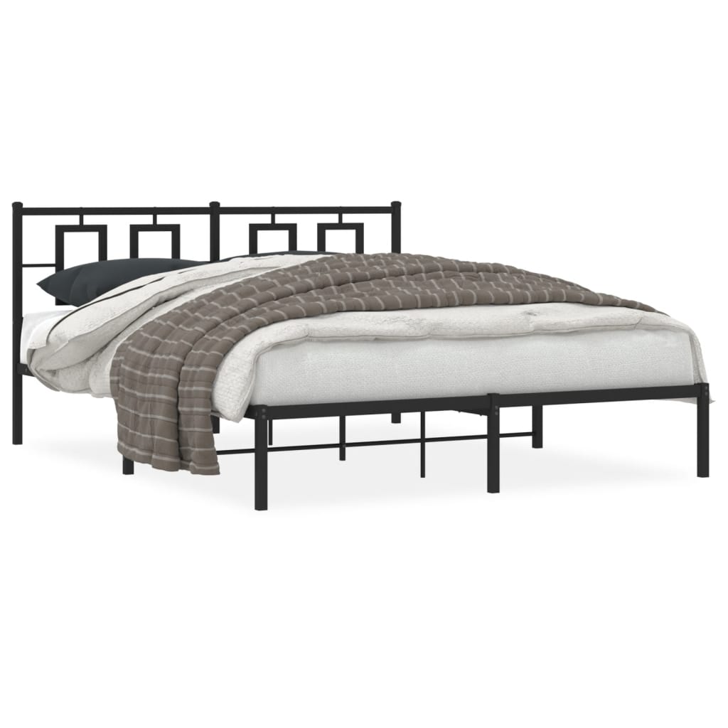 Estrutura de cama em metal com cabeceira 150x200 cm preto