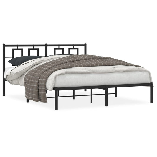 Estrutura de cama em metal com cabeceira 150x200 cm preto