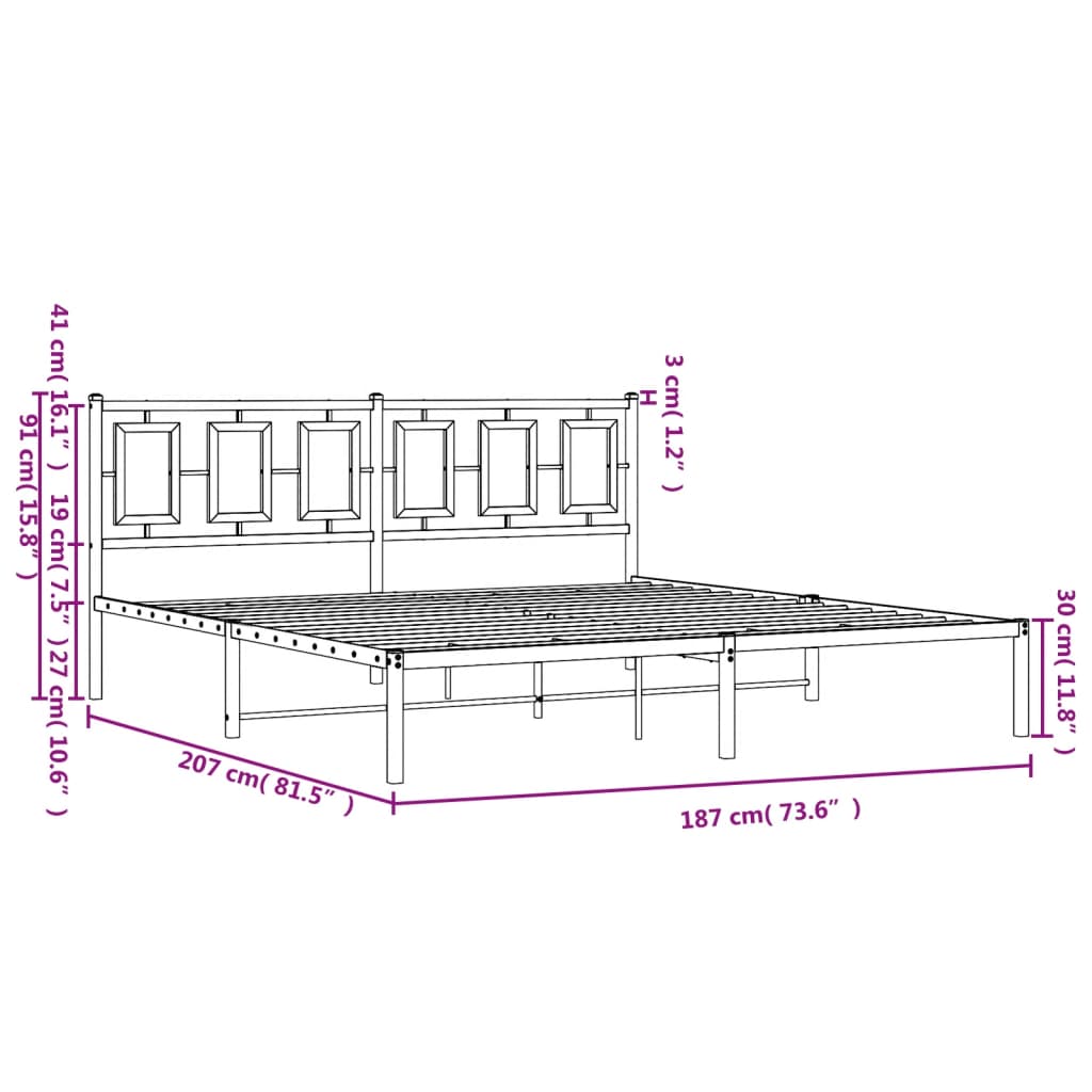 Estrutura de cama em metal com cabeceira 180x200 cm preto