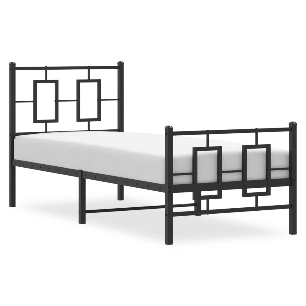 Estrutura de cama com cabeceira e pés 75x190 cm metal preto