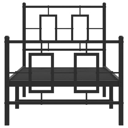 Estrutura de cama com cabeceira e pés 75x190 cm metal preto