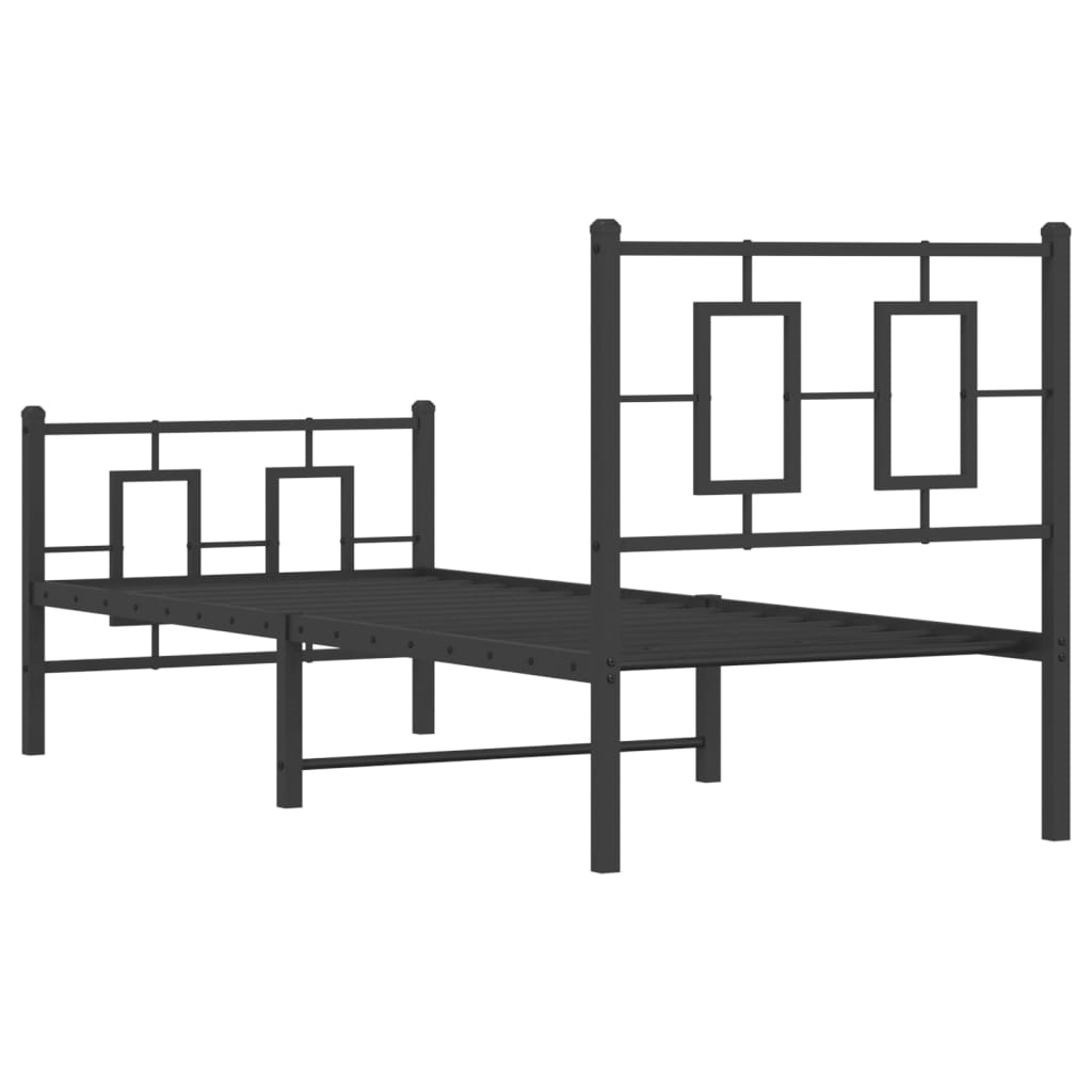 Estrutura de cama com cabeceira e pés 75x190 cm metal preto