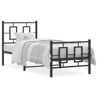 Estrutura de cama com cabeceira e pés 75x190 cm metal preto