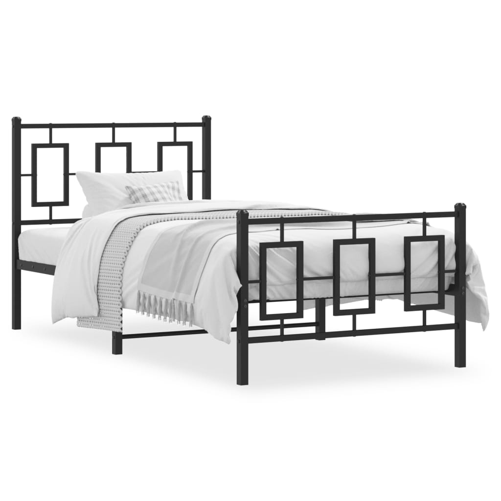 Estrutura de cama com cabeceira e pés 90x200 cm metal preto