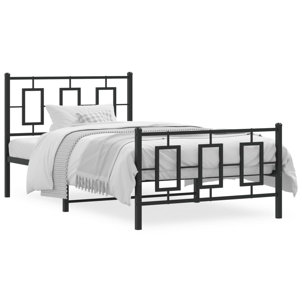 Estrutura de cama com cabeceira e pés 100x200 cm metal preto