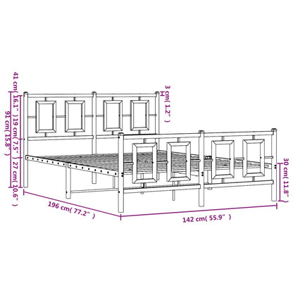 Estrutura de cama com cabeceira e pés 135x190 cm metal preto