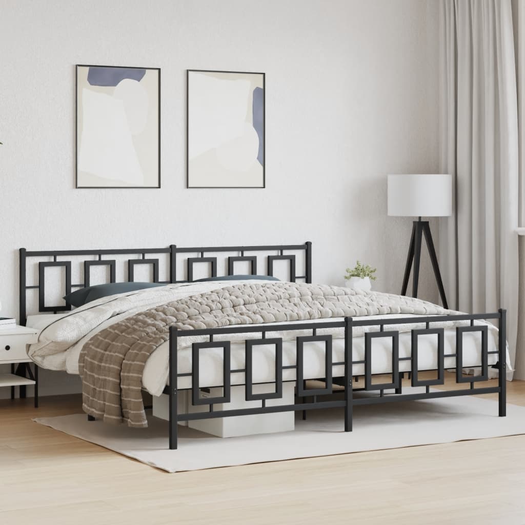 Estrutura de cama com cabeceira e pés 193x203 cm metal preto