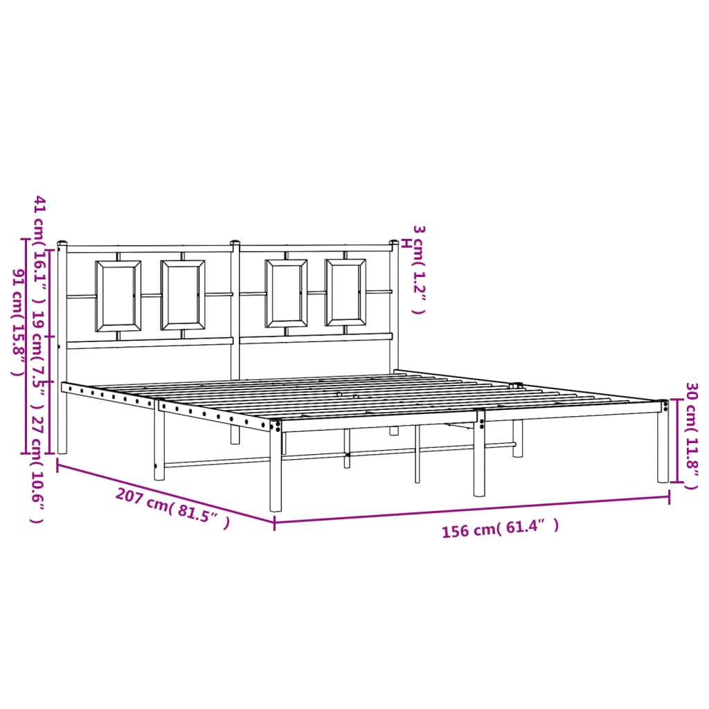 Estrutura de cama com cabeceira 150x200 cm metal branco