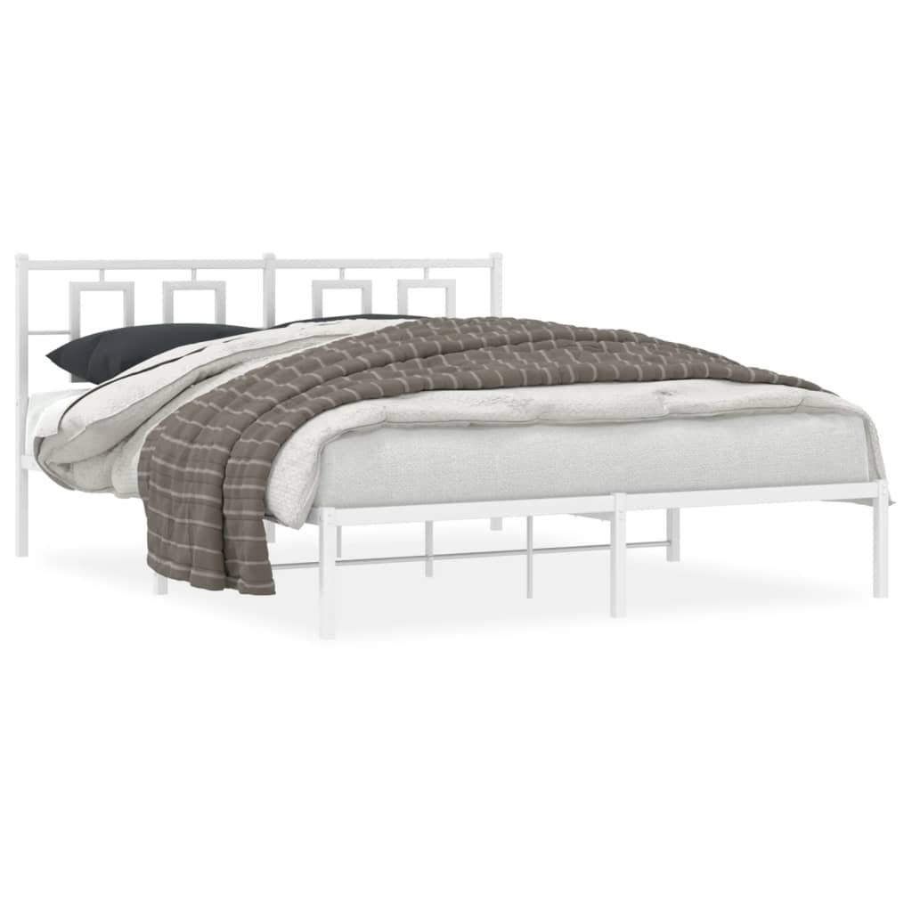 Estrutura de cama com cabeceira 150x200 cm metal branco