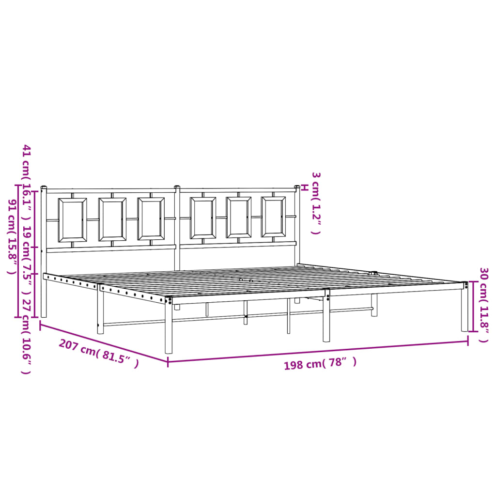 Estrutura de cama com cabeceira 193x203 cm metal branco