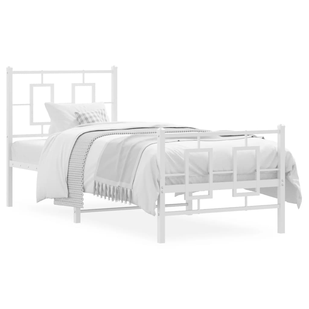 Estrutura de cama com cabeceira e pés 75x190 cm metal branco