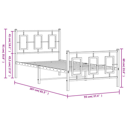 Estrutura de cama com cabeceira e pés 90x200 cm metal branco