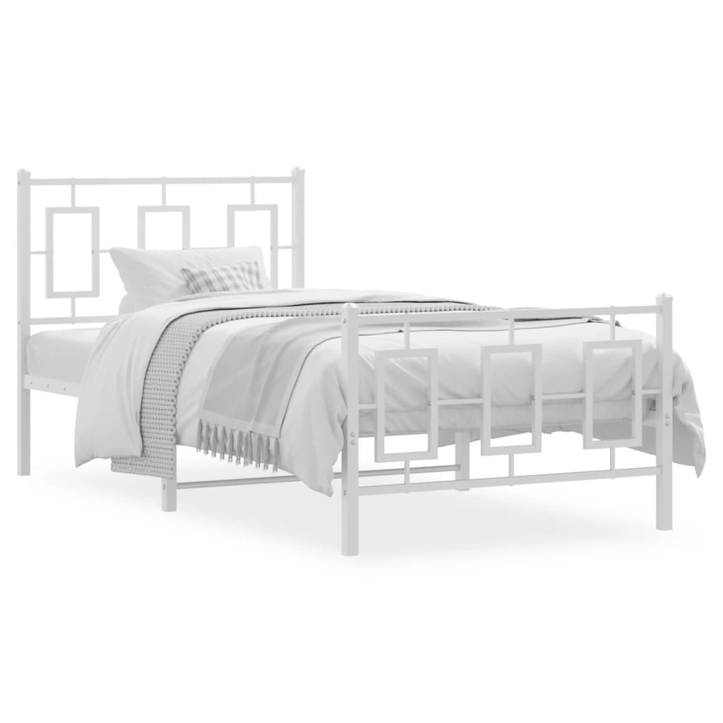 Estrutura de cama com cabeceira e pés 90x200 cm metal branco