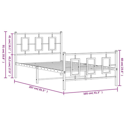 Estrutura de cama com cabeceira e pés 100x200 cm metal branco