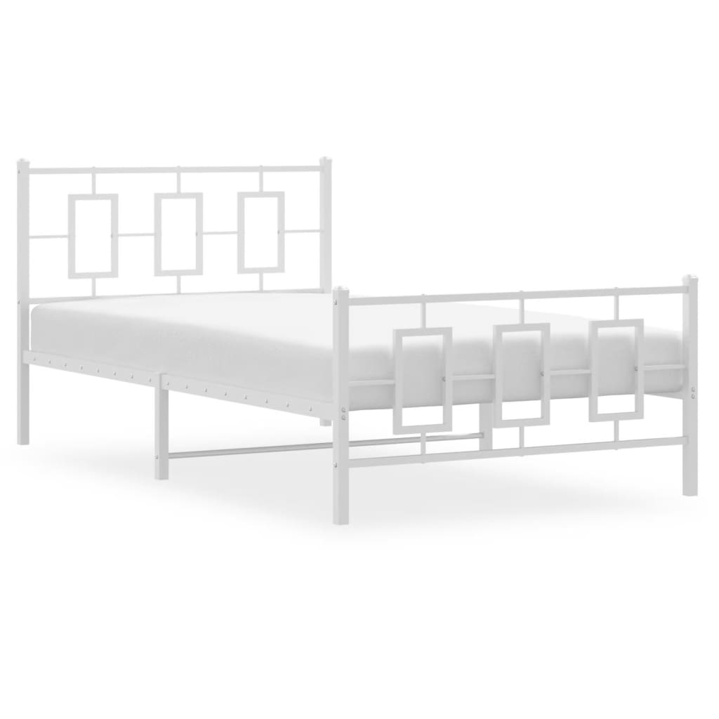 Estrutura de cama com cabeceira e pés 107x203 cm metal branco