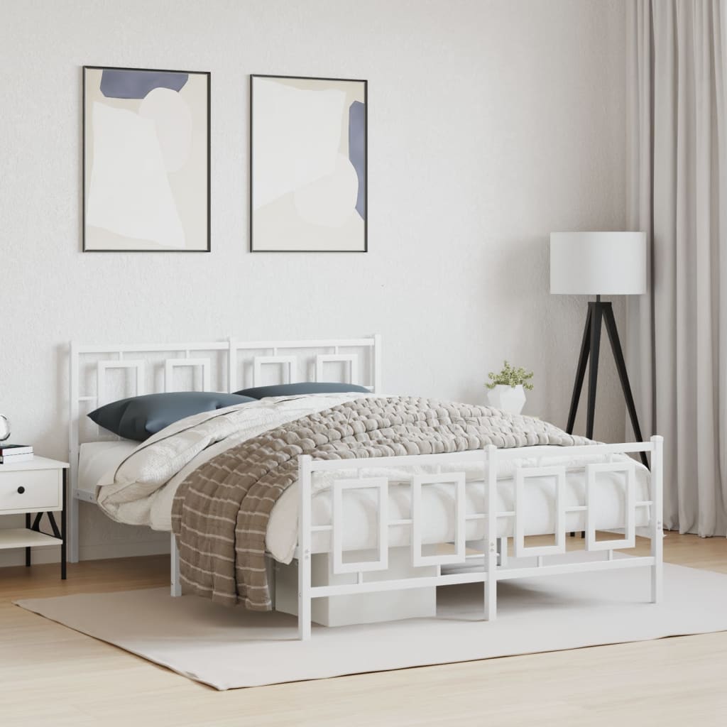 Estrutura de cama com cabeceira e pés 140x190 cm metal branco