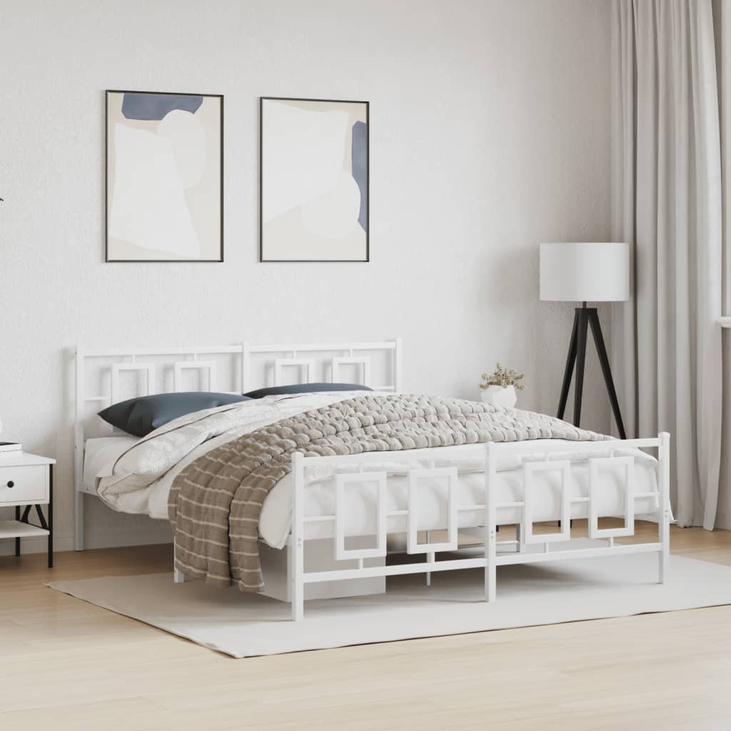 Estrutura de cama com cabeceira e pés 150x200 cm metal branco