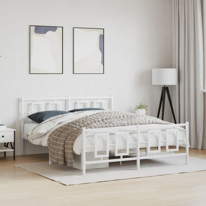 Estrutura de cama com cabeceira e pés 160x200 cm metal branco