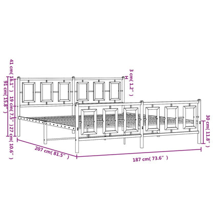 Estrutura de cama com cabeceira e pés 180x200 cm metal branco