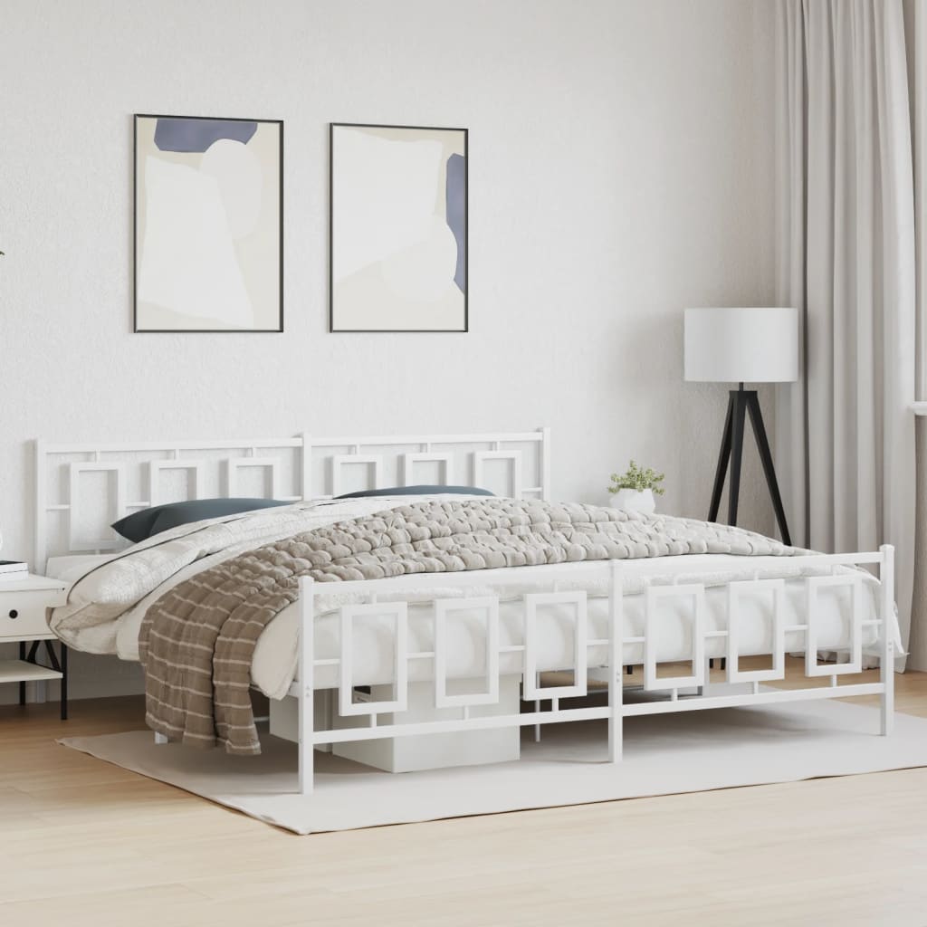 Estrutura de cama com cabeceira e pés 200x200 cm metal branco