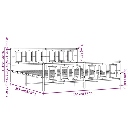 Estrutura de cama com cabeceira e pés 200x200 cm metal branco