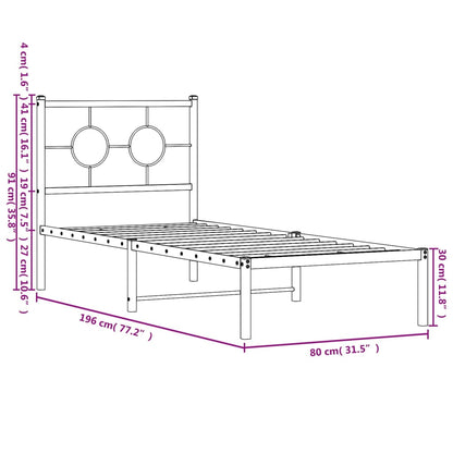 Estrutura de cama com cabeceira 75x190 cm metal preto