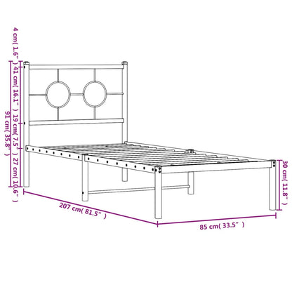 Estrutura de cama com cabeceira 80x200 cm metal preto