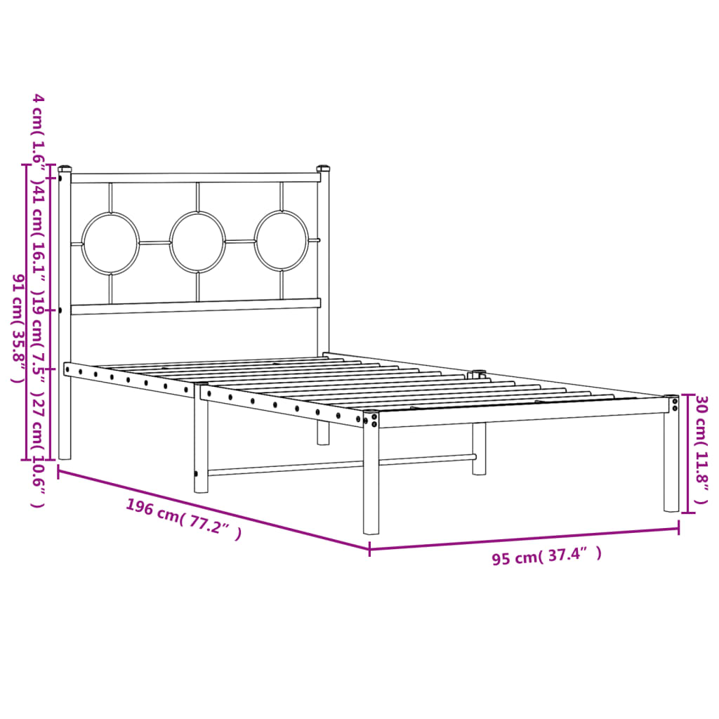 Estrutura de cama com cabeceira 90x190 cm metal preto