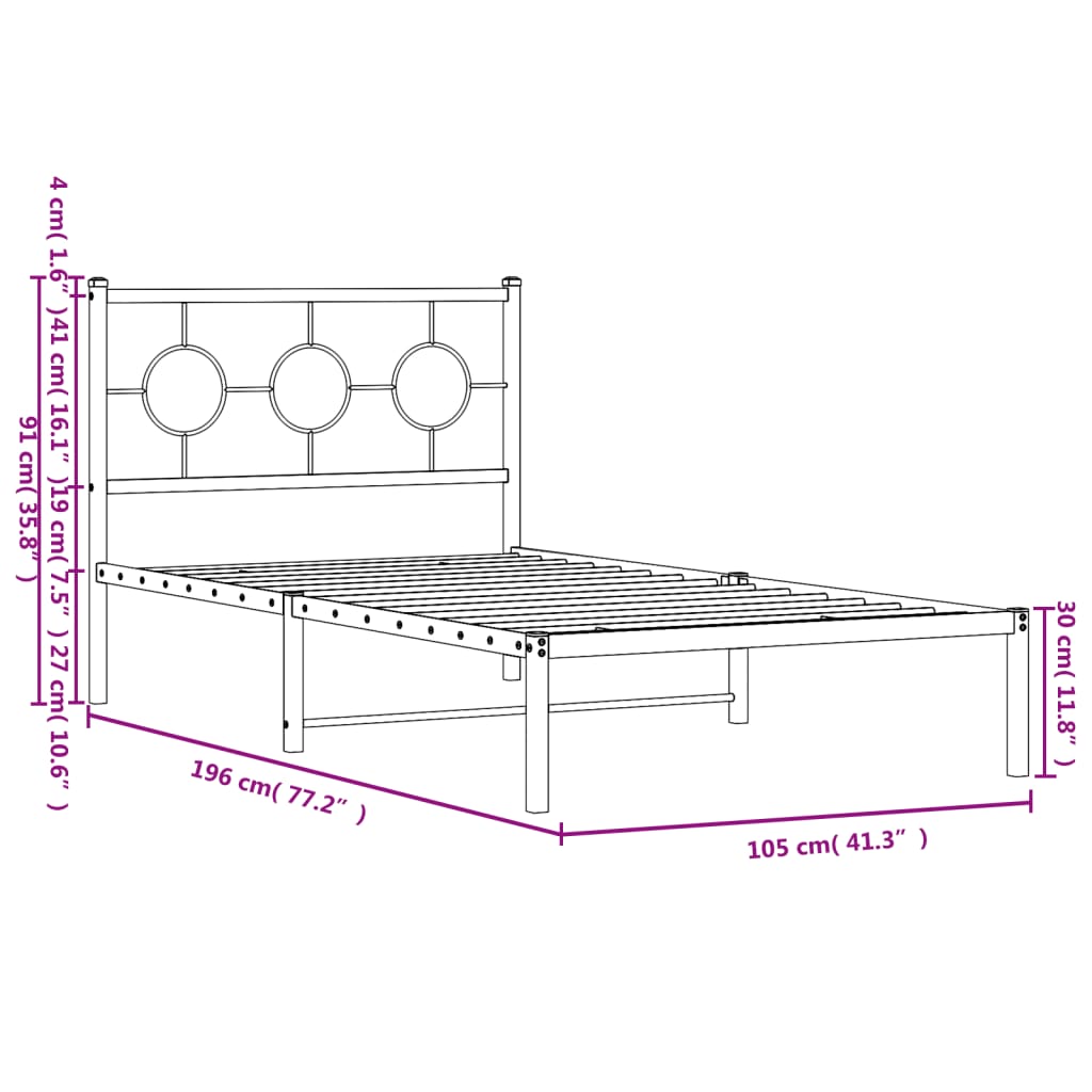 Estrutura de cama com cabeceira 100x190 cm metal preto