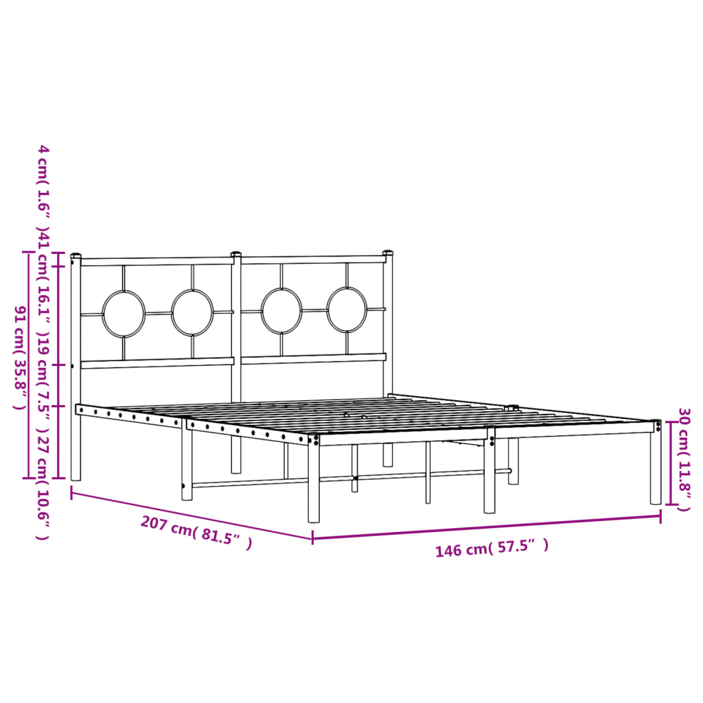 Estrutura de cama com cabeceira 140x200 cm metal preto