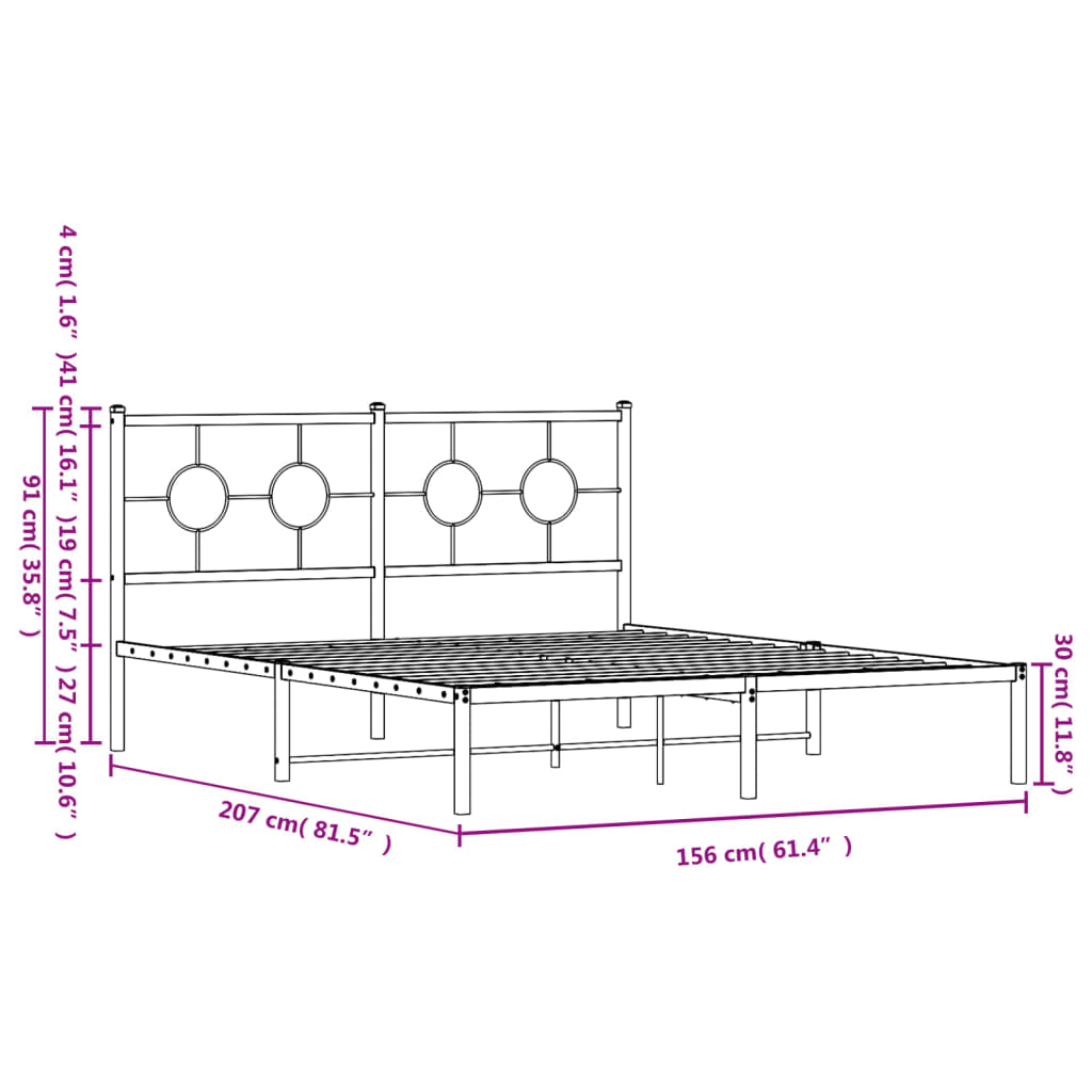 Estrutura de cama em metal com cabeceira 150x200 cm preto