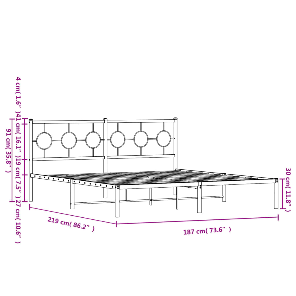 Estrutura de cama com cabeceira 183x213 cm metal preto