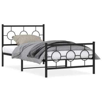 Estrutura de cama com cabeceira e pés 100x190 cm metal preto