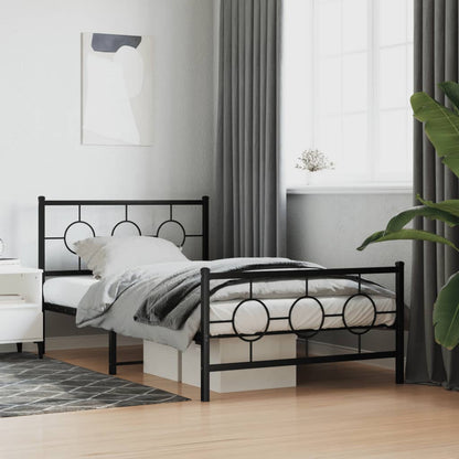 Estrutura de cama com cabeceira e pés 107x203 cm metal preto