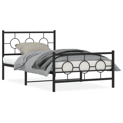 Estrutura de cama com cabeceira e pés 107x203 cm metal preto