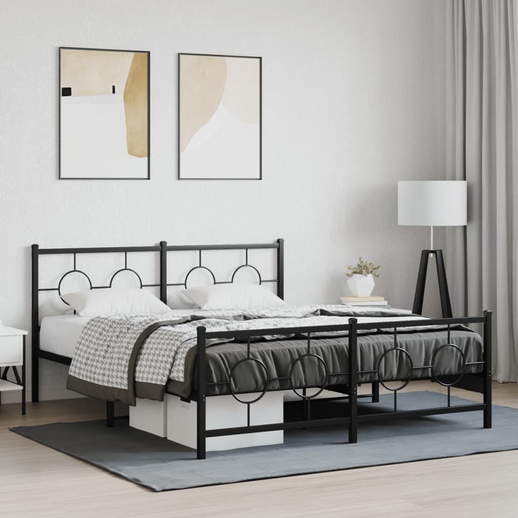 Estrutura de cama com cabeceira e pés 150x200 cm metal preto