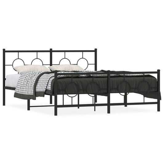 Estrutura de cama com cabeceira e pés 150x200 cm metal preto