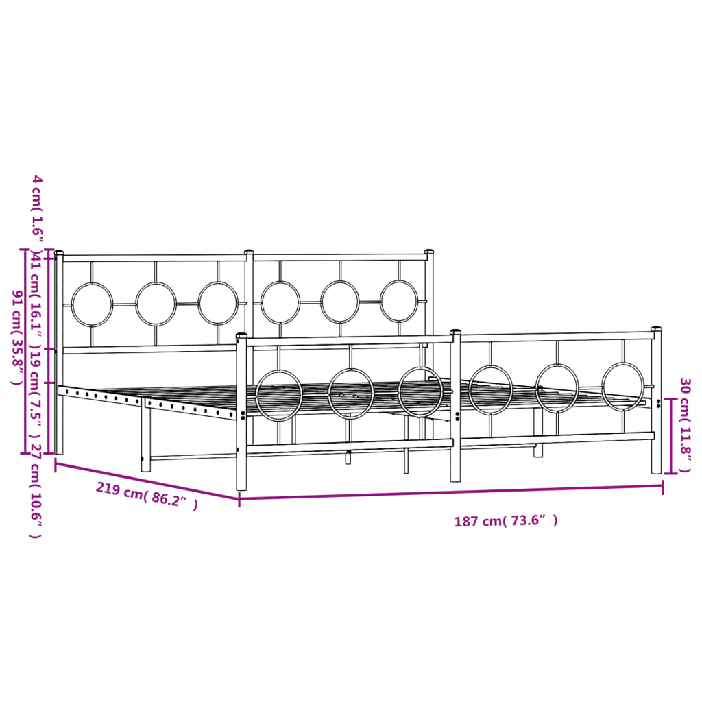 Estrutura de cama com cabeceira e pés 183x213 cm metal preto