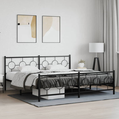 Estrutura de cama com cabeceira e pés 193x203 cm metal preto