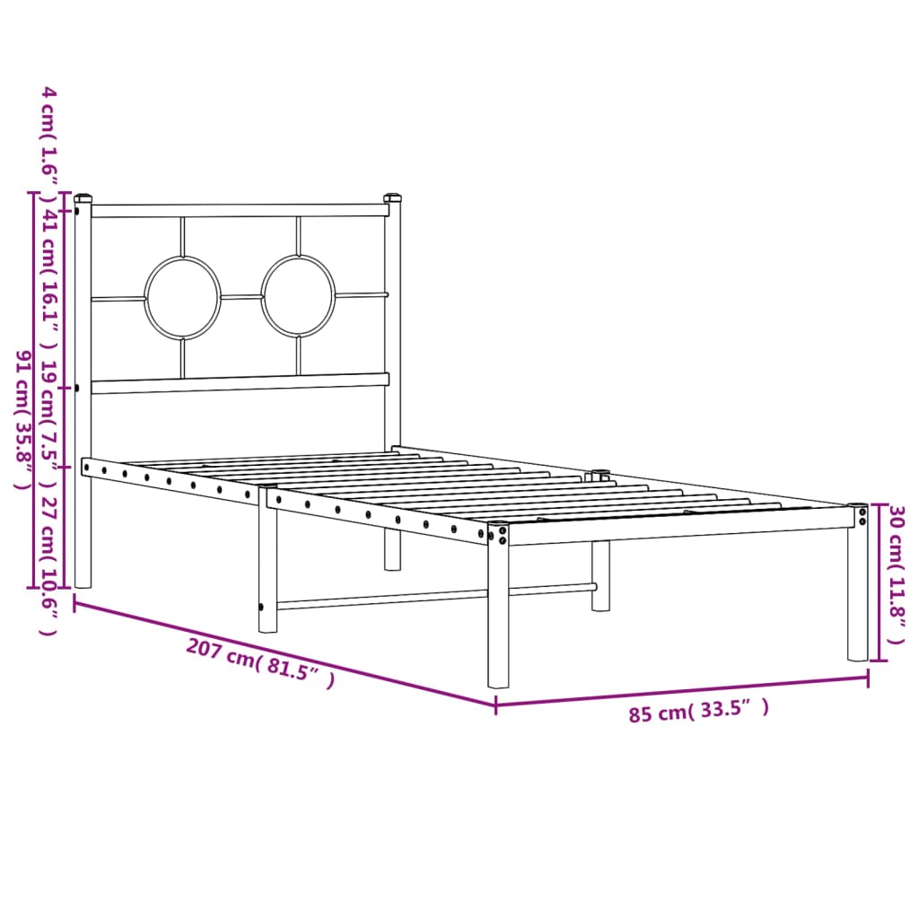 Estrutura de cama com cabeceira 80x200 cm metal branco